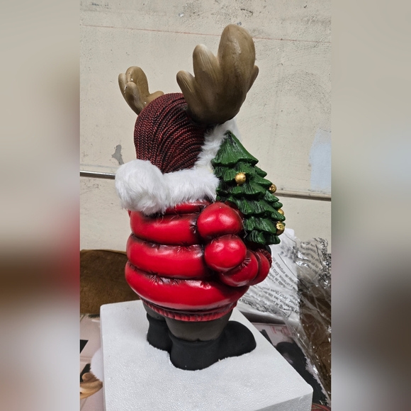 27" Festive Moose Figurine with Red Jacket and Christmas Tree - Picture 5 of 13